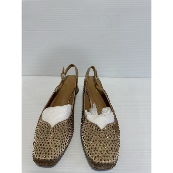 J. Renee Baline Satin Rhinestone Slingback Pumps Gold /Stones Size 10 M - Picture 2 of 8